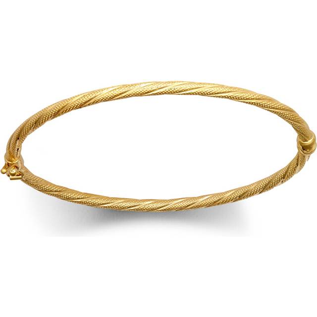 Jewelco London Ladies 9ct Yellow Gold Snake Skin Mesh Twist Oval Hoop 3mm Bangle Bracelet - JBG348