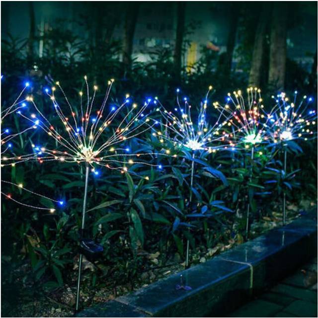 3 X Garden Path Lights Solar Power Firework Lamp Starburst Stake Outdoor