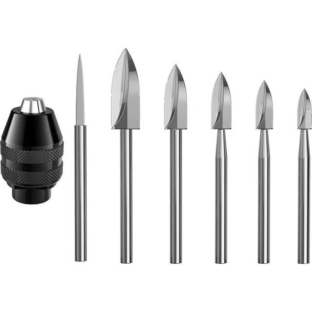 7Pc Wood Carving Tools,1/8Inch HSS Engraving Drill Tool Wood Crafts Accessories with 4486 Chuck for Tool