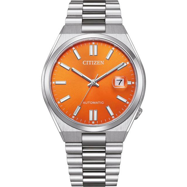 Citizen Automatisk analog herrklocka med Tsuyosa rostfritt stålarmband, Orange, silver, taille unique, Modern