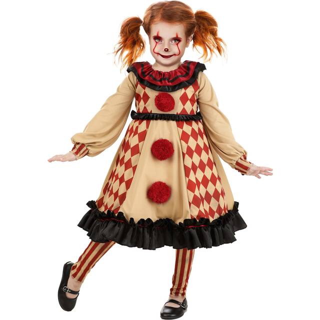 Little Creepy Clown Girl's Toddler Costume | Evil Clown Costumes - Black&#47;Brown&#47;Red (4T)