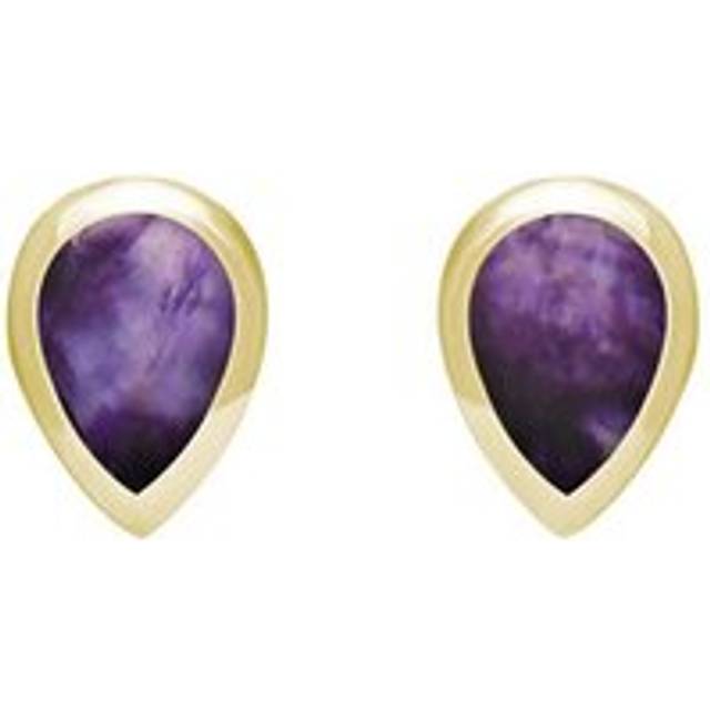 9ct Yellow Gold Blue John Small Teardrop Stud Earrings - Option1 Value Yellow Gold