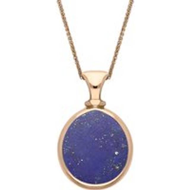 9ct Rose Gold Whitby Jet Lapis Lazuli Small Double Sided Pear Fob Necklace