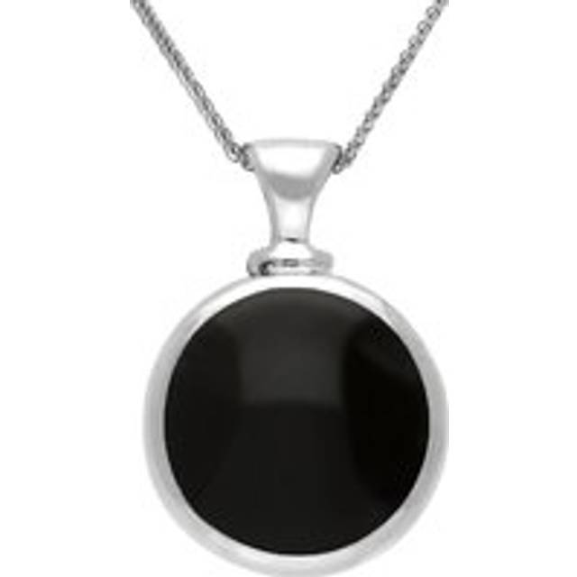 9ct White Gold Whitby Jet Blue John Double Sided Round Dinky Fob Necklace - White Gold