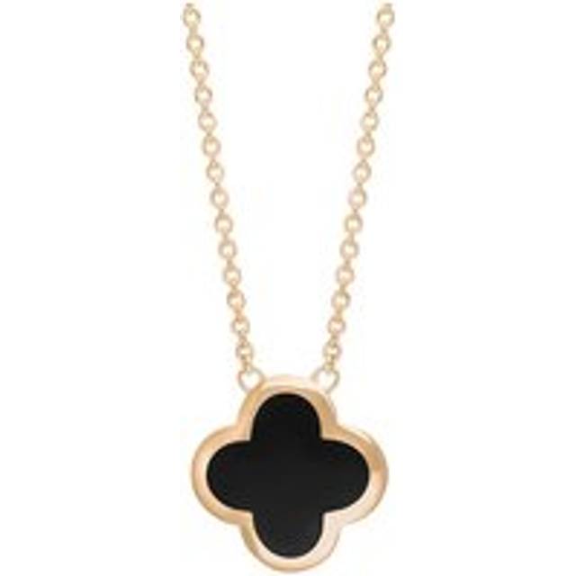 9ct Rose Gold Whitby Jet Bloom Large Four Leaf Clover Polished Edge Pendant - Gold