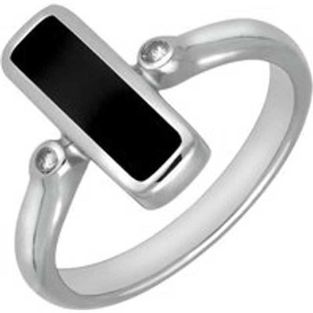 18ct White Gold Whitby Jet Diamond Oblong Ring - Option1 Value White Gold
