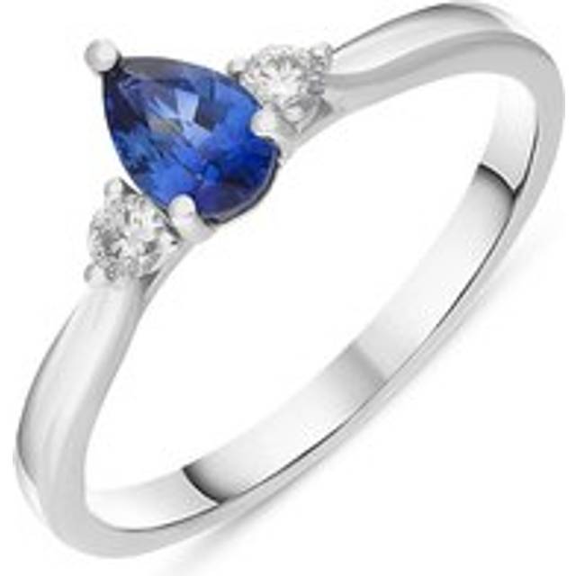 18ct White Gold Sapphire Diamond Pear Cut Three Stone Ring