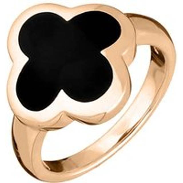 9ct Rose Gold Whitby Jet Bloom Four Leaf Clover Ring