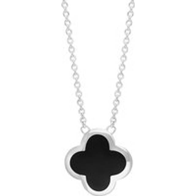 9ct White Gold Whitby Jet Bloom Large Four Leaf Clover Polished Edge Pendant - Gold