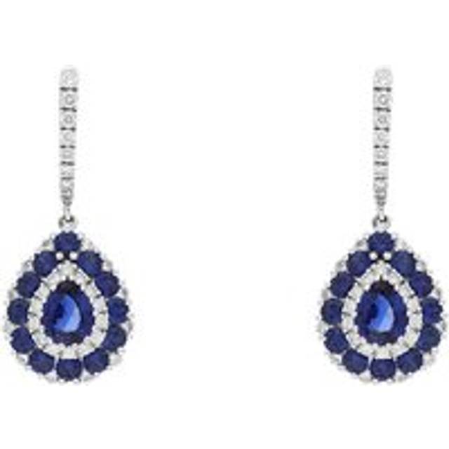 18ct White Gold Sapphire Diamond Pear Cut Drop Earrings - Gold