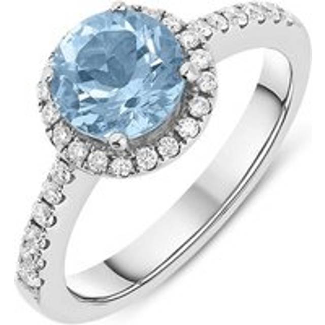 18ct White Gold 1.32ct Aquamarine Diamond Halo Ring - Option1 Value White Gold