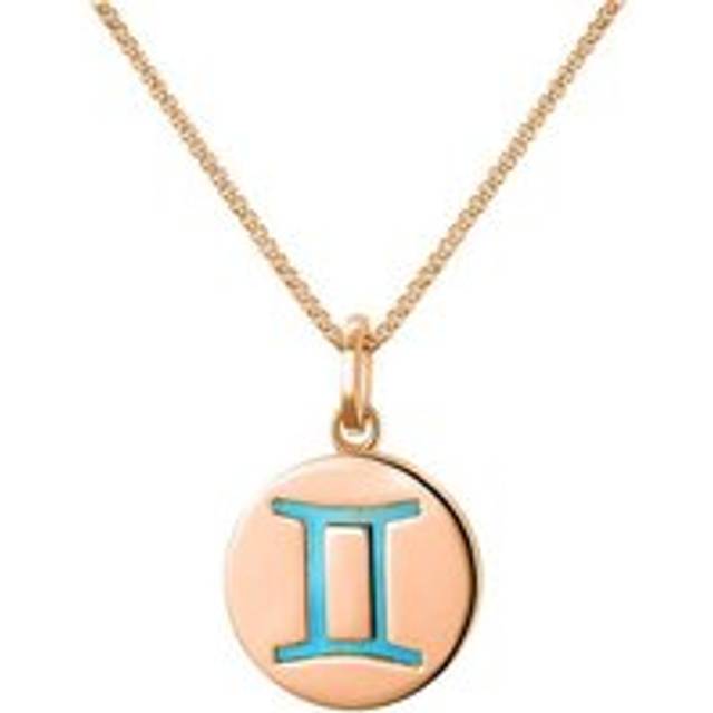 9ct Rose Gold Turquoise Zodiac Gemini Round Necklace - Gold