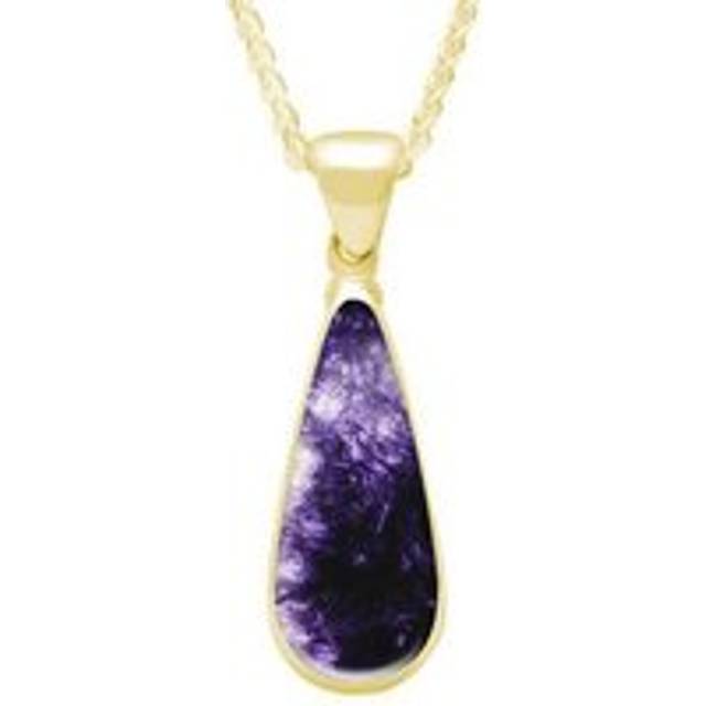 9ct Yellow Gold Blue John Long Pear Necklace - Yellow Gold