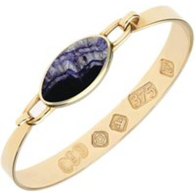9ct Yellow Gold Blue John Hallmark Wide Oval Bangle - Gold