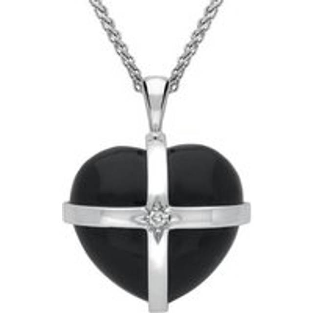 18ct White Gold Whitby Jet Diamond Medium Cross Heart Necklace