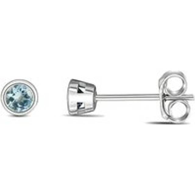 9ct White Gold Aquamarine 3mm Round Rub Over Set Stud Earrings