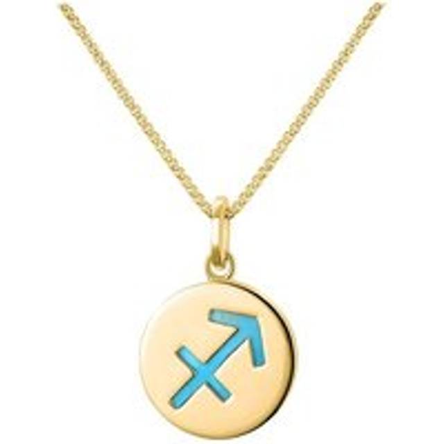 9ct Yellow Gold Turquoise Zodiac Sagittarius Round Necklace - Gold