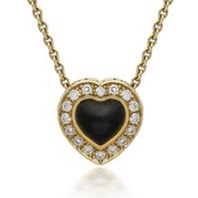 18ct Yellow Gold Whitby Jet 0.22ct Diamond Heart Shaped Necklace - Yellow Gold