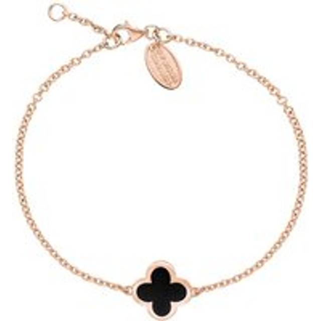 9ct Rose Gold Whitby Jet Bloom Four Leaf Clover Polished Edge Bracelet