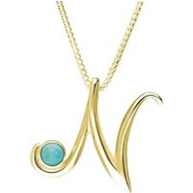 18ct Yellow Gold Turquoise Love Letters Initial N Necklace - Yellow Gold