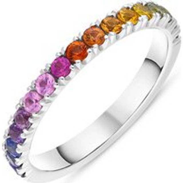 18ct White Gold Sapphire Multicolour Rainbow Half Eternity Ring