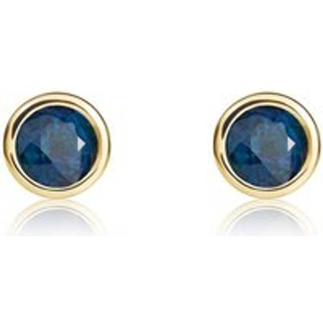 9ct Yellow Gold Sapphire 4mm Round Rub Over Set Stud Earrings