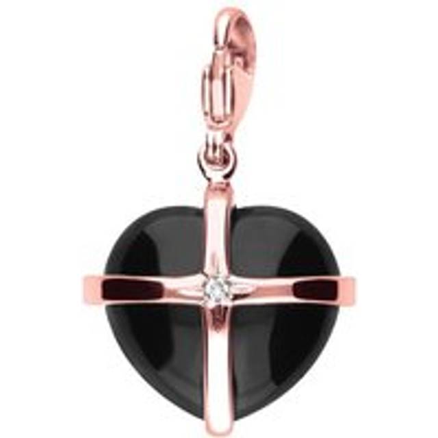 18ct Rose Gold Whitby Jet One Diamond Large Cross Heart Charm - Option1 Value Rose Gold