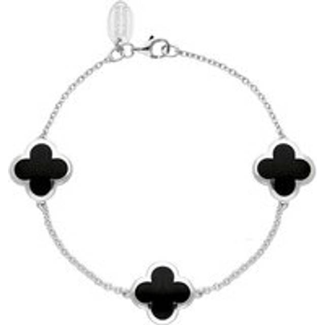 9ct White Gold Whitby Jet Bloom Four Leaf Clover Chain Bracelet