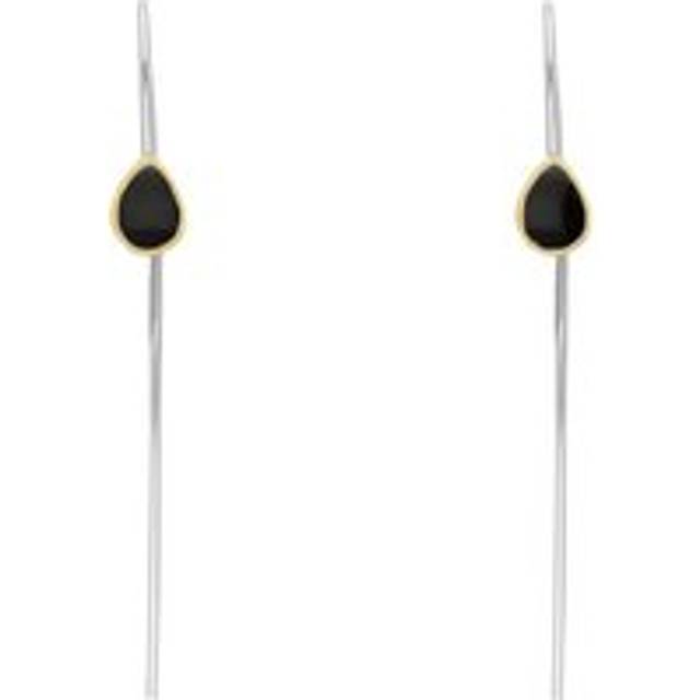 9ct Yellow Gold Sterling Silver Whitby Jet Stepping Stones 5x7mm Pear Drop Hook Earrings