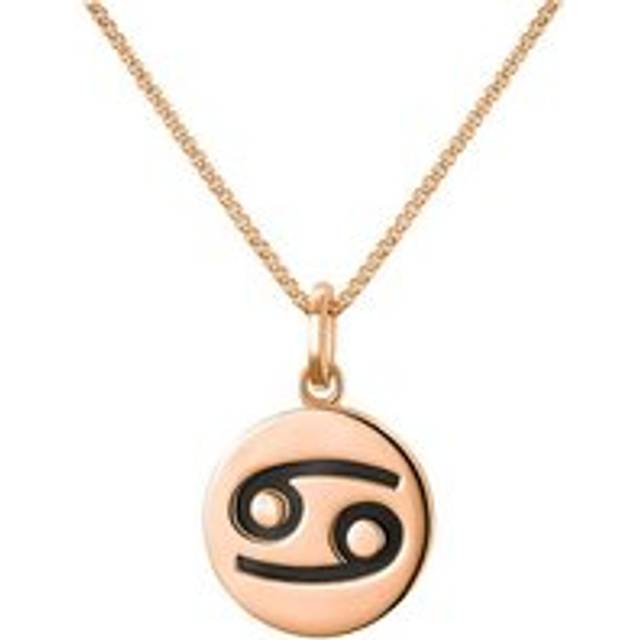 9ct Rose Gold Whitby Jet Zodiac Cancer Round Necklace - Gold