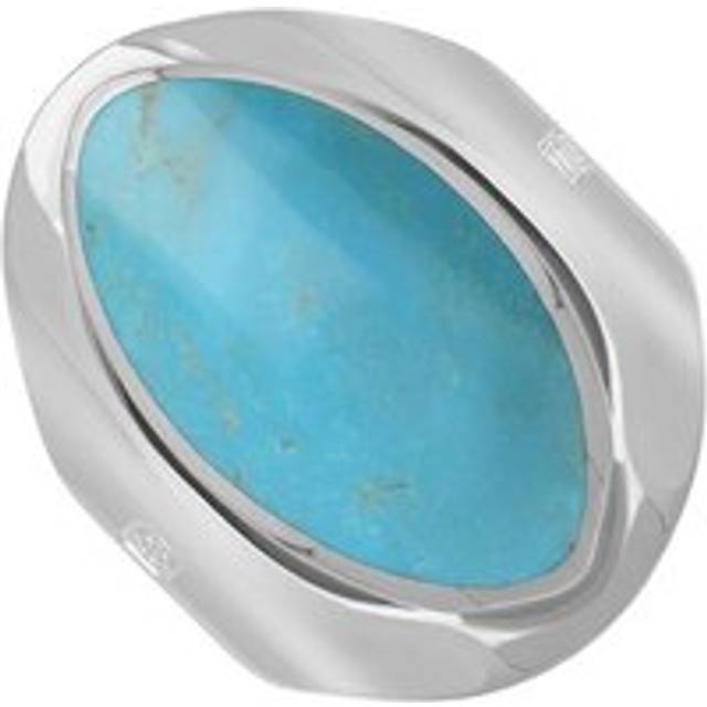 18ct White Gold Turquoise Hallmark Medium Oval Ring - Gold