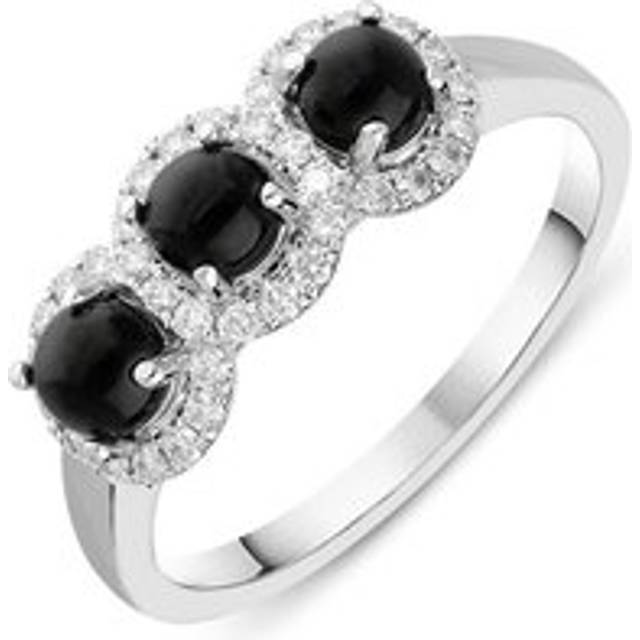 18ct White Gold Whitby Jet 0.24ct Diamond Three Stone Ring - Option1 Value White Gold