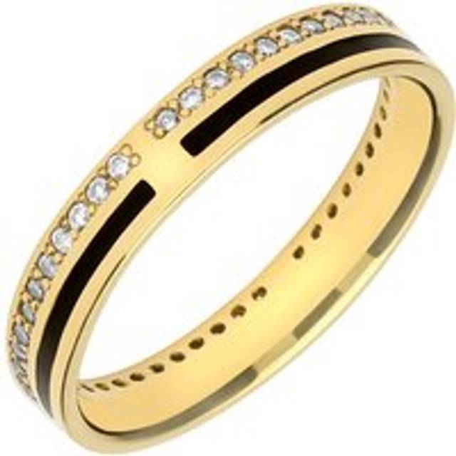 18ct Yellow Gold Whitby Jet Diamond Inlaid Wedding Eternity Ring - Yellow Gold