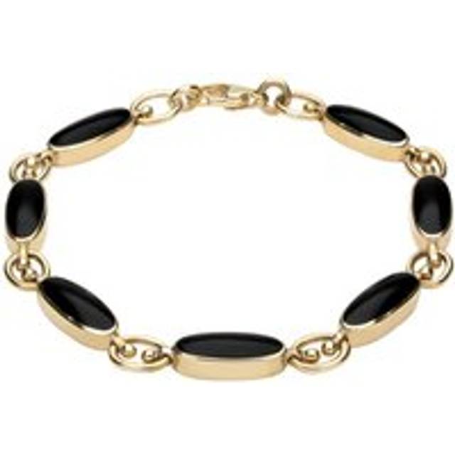 18ct Yellow Gold Whitby Jet Long Oval Bracelet
