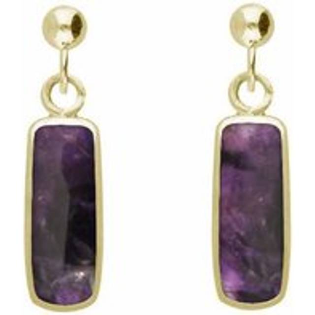 9ct Yellow Gold Blue John Oblong Drop Earrings - Yellow Gold