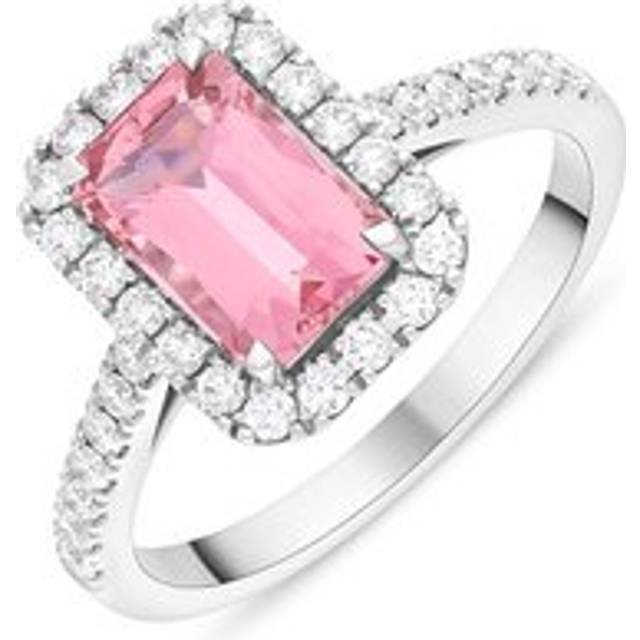 18ct White Gold Pink Tourmaline Diamond Shoulder Set Cluster Ring