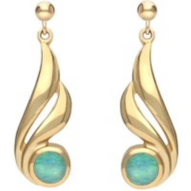 9ct Yellow Gold Opal Double Twist Drop Earrings - Yellow Gold