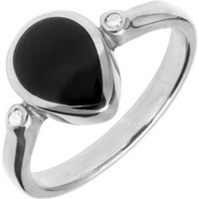 18ct White Gold Whitby Jet 0.04ct Diamond Pear Ring - White Gold