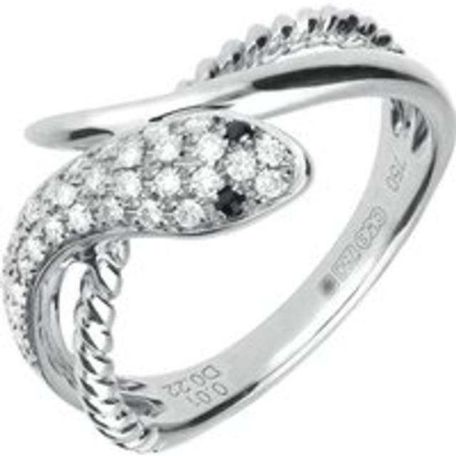 18ct White Gold Whitby Jet Diamond Twist Snake Ring - White Gold