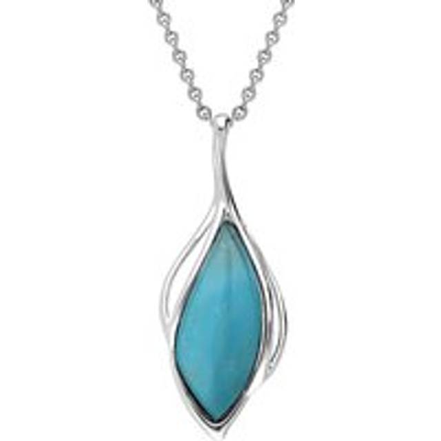 18ct White Gold Turquoise Open Marquise Shaped Necklace - Gold