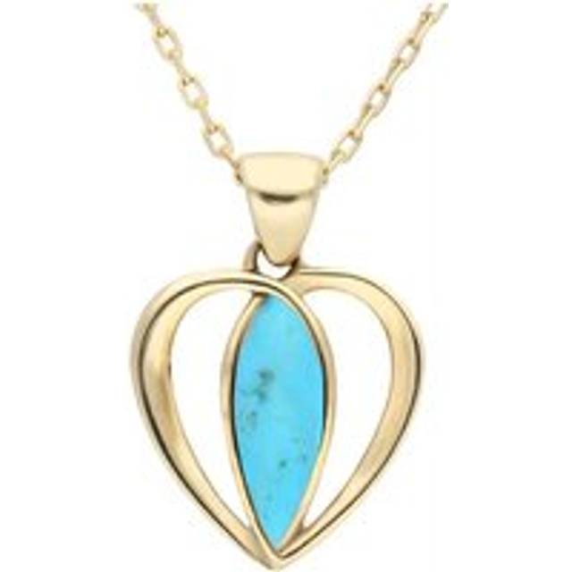 9ct Yellow Gold Turquoise Centre Stone Heart Necklace - Yellow Gold