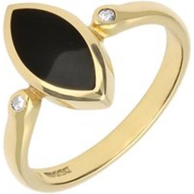 18ct Yellow Gold Whitby Jet Diamond Marquise Ring