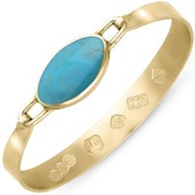 18ct Yellow Gold Turquoise Hallmark Wide Oval Bangle - Gold