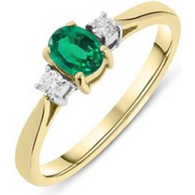 18ct Yellow Gold Emerald Diamond Claw Set Oval Ring - Option1 Value Yellow Gold