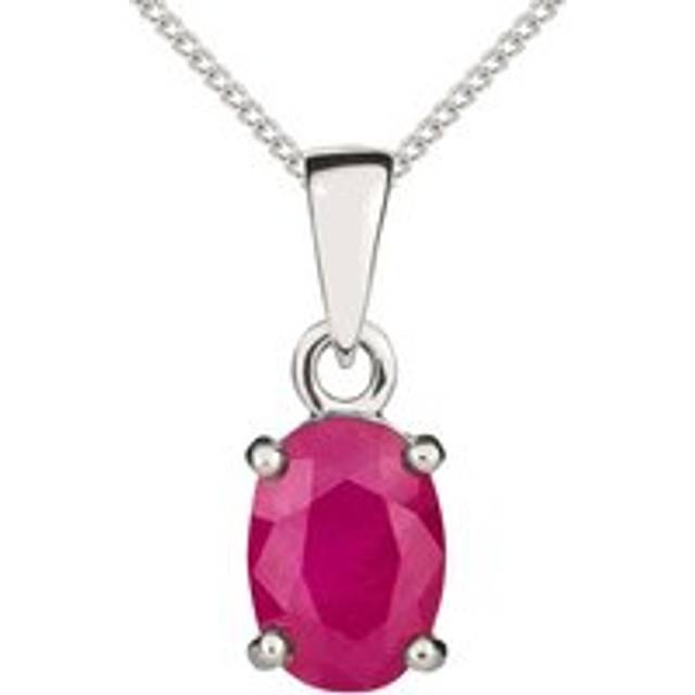 9ct White Gold Ruby 7x5mm Oval Claw Set Necklace - Gold