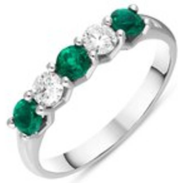18ct White Gold Emerald Diamond Five Stone Half Eternity Ring