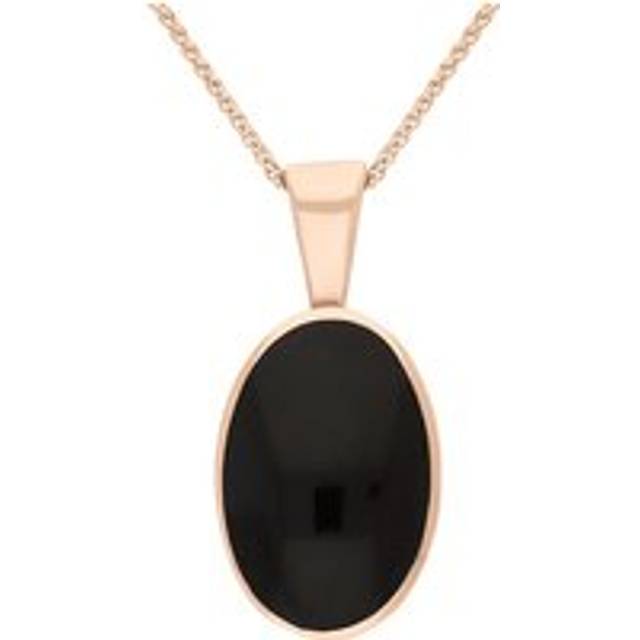 9ct Rose Gold Whitby Jet Oval Necklace - Rose Gold