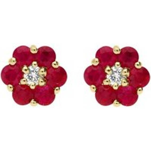 18ct Yellow Gold 0.90ct Ruby Diamond Cluster Earrings