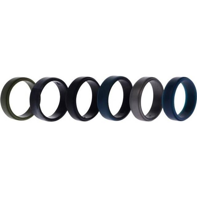 ROQ I0120114 6 x 16 mm Silicone Wedding 2 Layer Beveled 8 mm Ring Set for Mens, Black & Camo