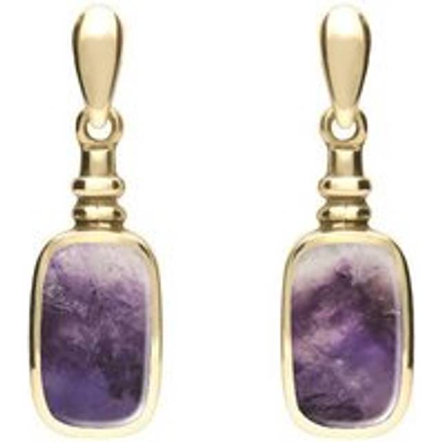 9ct Yellow Gold Blue John Oblong Fancy Drop Earrings - Yellow Gold